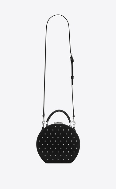 SAINT LAURENT Mini bags Damen MICA Hutboxtasche aus schwarzem Leder mit silberfarbenen Nieten b_V4